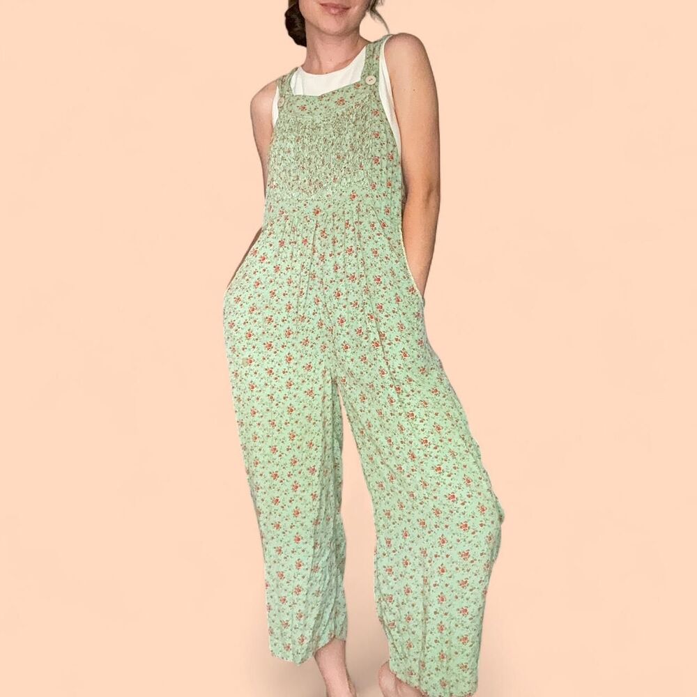 Vintage April Cornell Floral Overall Jumpsuit – Matcha Green